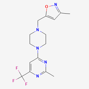 molecular formula C15H18F3N5O B6461007 2-methyl-4-{4-[(3-methyl-1,2-oxazol-5-yl)methyl]piperazin-1-yl}-6-(trifluoromethyl)pyrimidine CAS No. 2549025-81-0