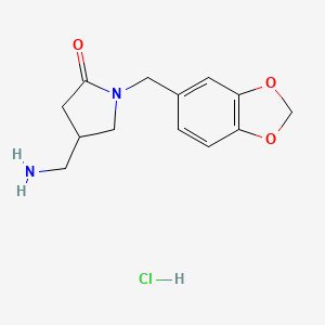 molecular formula C13H17ClN2O3 B6461381 4-(aminomethyl)-1-[(2H-1,3-benzodioxol-5-yl)methyl]pyrrolidin-2-one hydrochloride CAS No. 2549002-35-7