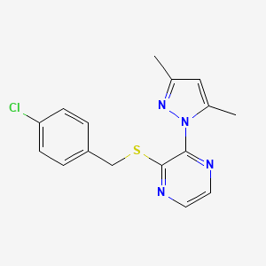 molecular formula C16H15ClN4S B6461895 2-{[(4-chlorophenyl)methyl]sulfanyl}-3-(3,5-dimethyl-1H-pyrazol-1-yl)pyrazine CAS No. 2548984-25-2