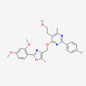 molecular formula C26H26FN3O5 B6461949 2-(4-{[2-(2,4-dimethoxyphenyl)-5-methyl-1,3-oxazol-4-yl]methoxy}-2-(4-fluorophenyl)-6-methylpyrimidin-5-yl)ethan-1-ol CAS No. 2549023-01-8
