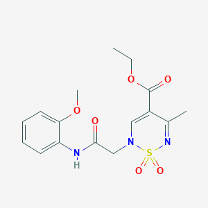 molecular formula C16H19N3O6S B6461973 ethyl 2-{[(2-methoxyphenyl)carbamoyl]methyl}-5-methyl-1,1-dioxo-2H-1??,2,6-thiadiazine-4-carboxylate CAS No. 2549028-19-3
