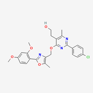molecular formula C26H26ClN3O5 B6461997 2-[2-(4-chlorophenyl)-4-{[2-(2,4-dimethoxyphenyl)-5-methyl-1,3-oxazol-4-yl]methoxy}-6-methylpyrimidin-5-yl]ethan-1-ol CAS No. 2549007-32-9