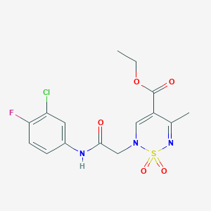 molecular formula C15H15ClFN3O5S B6462005 ethyl 2-{[(3-chloro-4-fluorophenyl)carbamoyl]methyl}-5-methyl-1,1-dioxo-2H-1??,2,6-thiadiazine-4-carboxylate CAS No. 2548981-30-0