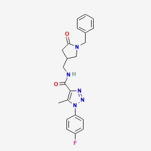 molecular formula C22H22FN5O2 B6462066 N-[(1-benzyl-5-oxopyrrolidin-3-yl)methyl]-1-(4-fluorophenyl)-5-methyl-1H-1,2,3-triazole-4-carboxamide CAS No. 2549041-32-7