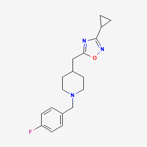 4-[(3-cyclopropyl-1,2,4-oxadiazol-5-yl)methyl]-1-[(4-fluorophenyl)methyl]piperidine