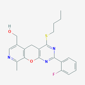 molecular formula C22H22FN3O2S B6462278 [7-(butylsulfanyl)-5-(2-fluorophenyl)-14-methyl-2-oxa-4,6,13-triazatricyclo[8.4.0.0?,?]tetradeca-1(10),3(8),4,6,11,13-hexaen-11-yl]methanol CAS No. 2549013-69-4