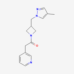 molecular formula C15H18N4O B6462297 1-{3-[(4-methyl-1H-pyrazol-1-yl)methyl]azetidin-1-yl}-2-(pyridin-3-yl)ethan-1-one CAS No. 2549034-11-7