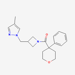 molecular formula C20H25N3O2 B6462398 4-methyl-1-{[1-(4-phenyloxane-4-carbonyl)azetidin-3-yl]methyl}-1H-pyrazole CAS No. 2549002-92-6