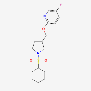 molecular formula C16H23FN2O3S B6462409 2-{[1-(cyclohexanesulfonyl)pyrrolidin-3-yl]methoxy}-5-fluoropyridine CAS No. 2549029-27-6