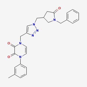 molecular formula C26H26N6O3 B6462410 1-({1-[(1-benzyl-5-oxopyrrolidin-3-yl)methyl]-1H-1,2,3-triazol-4-yl}methyl)-4-(3-methylphenyl)-1,2,3,4-tetrahydropyrazine-2,3-dione CAS No. 2549004-56-8