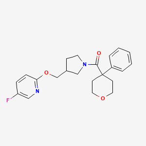 5-fluoro-2-{[1-(4-phenyloxane-4-carbonyl)pyrrolidin-3-yl]methoxy}pyridine