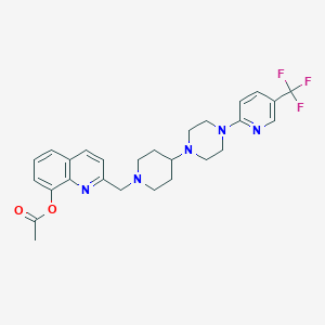 molecular formula C27H30F3N5O2 B6462553 2-[(4-{4-[5-(trifluoromethyl)pyridin-2-yl]piperazin-1-yl}piperidin-1-yl)methyl]quinolin-8-yl acetate CAS No. 2549027-83-8