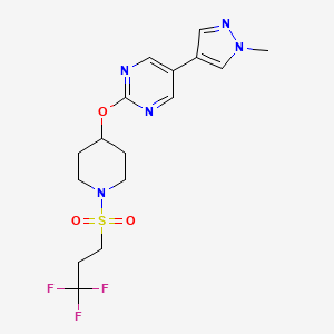 molecular formula C16H20F3N5O3S B6462750 5-(1-methyl-1H-pyrazol-4-yl)-2-{[1-(3,3,3-trifluoropropanesulfonyl)piperidin-4-yl]oxy}pyrimidine CAS No. 2549025-43-4