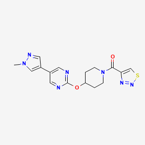 molecular formula C16H17N7O2S B6462773 5-(1-methyl-1H-pyrazol-4-yl)-2-{[1-(1,2,3-thiadiazole-4-carbonyl)piperidin-4-yl]oxy}pyrimidine CAS No. 2548979-31-1