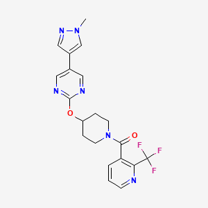 molecular formula C20H19F3N6O2 B6462782 5-(1-methyl-1H-pyrazol-4-yl)-2-({1-[2-(trifluoromethyl)pyridine-3-carbonyl]piperidin-4-yl}oxy)pyrimidine CAS No. 2548979-39-9