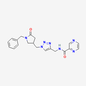 molecular formula C20H21N7O2 B6462830 N-({1-[(1-benzyl-5-oxopyrrolidin-3-yl)methyl]-1H-1,2,3-triazol-4-yl}methyl)pyrazine-2-carboxamide CAS No. 2549023-08-5