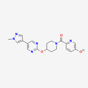 molecular formula C19H20N6O3 B6462838 6-(4-{[5-(1-methyl-1H-pyrazol-4-yl)pyrimidin-2-yl]oxy}piperidine-1-carbonyl)pyridin-3-ol CAS No. 2548987-14-8