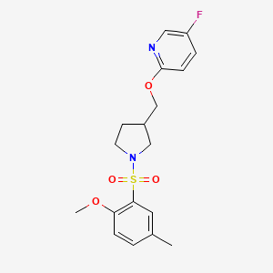 molecular formula C18H21FN2O4S B6462863 5-fluoro-2-{[1-(2-methoxy-5-methylbenzenesulfonyl)pyrrolidin-3-yl]methoxy}pyridine CAS No. 2549052-26-6