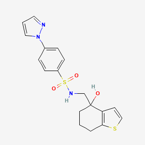 molecular formula C18H19N3O3S2 B6462894 N-[(4-hydroxy-4,5,6,7-tetrahydro-1-benzothiophen-4-yl)methyl]-4-(1H-pyrazol-1-yl)benzene-1-sulfonamide CAS No. 2549031-06-1