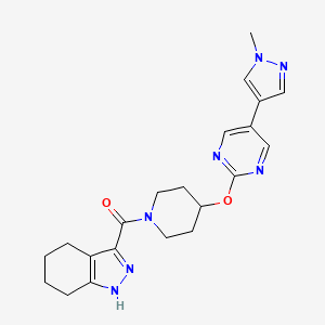 molecular formula C21H25N7O2 B6462896 3-(4-{[5-(1-methyl-1H-pyrazol-4-yl)pyrimidin-2-yl]oxy}piperidine-1-carbonyl)-4,5,6,7-tetrahydro-1H-indazole CAS No. 2549013-26-3