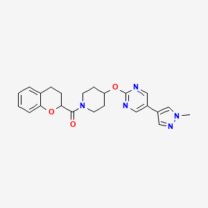 molecular formula C23H25N5O3 B6462958 2-{[1-(3,4-dihydro-2H-1-benzopyran-2-carbonyl)piperidin-4-yl]oxy}-5-(1-methyl-1H-pyrazol-4-yl)pyrimidine CAS No. 2549008-16-2