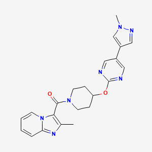 molecular formula C22H23N7O2 B6463015 5-(1-methyl-1H-pyrazol-4-yl)-2-[(1-{2-methylimidazo[1,2-a]pyridine-3-carbonyl}piperidin-4-yl)oxy]pyrimidine CAS No. 2549048-54-4