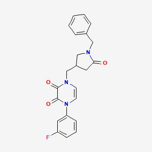 molecular formula C22H20FN3O3 B6463055 1-[(1-benzyl-5-oxopyrrolidin-3-yl)methyl]-4-(3-fluorophenyl)-1,2,3,4-tetrahydropyrazine-2,3-dione CAS No. 2548986-06-5