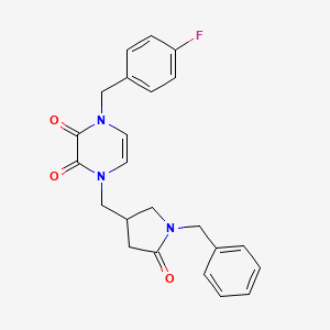 molecular formula C23H22FN3O3 B6463081 1-[(1-benzyl-5-oxopyrrolidin-3-yl)methyl]-4-[(4-fluorophenyl)methyl]-1,2,3,4-tetrahydropyrazine-2,3-dione CAS No. 2549002-03-9