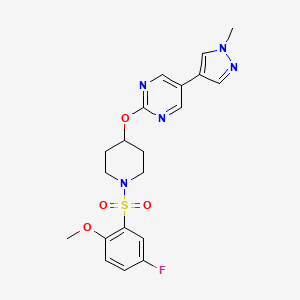 molecular formula C20H22FN5O4S B6463105 2-{[1-(5-fluoro-2-methoxybenzenesulfonyl)piperidin-4-yl]oxy}-5-(1-methyl-1H-pyrazol-4-yl)pyrimidine CAS No. 2549006-88-2