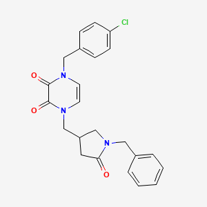 molecular formula C23H22ClN3O3 B6463110 1-[(1-benzyl-5-oxopyrrolidin-3-yl)methyl]-4-[(4-chlorophenyl)methyl]-1,2,3,4-tetrahydropyrazine-2,3-dione CAS No. 2548988-76-5