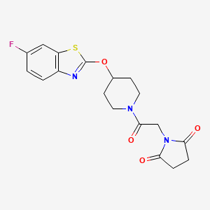 molecular formula C18H18FN3O4S B6463334 1-(2-{4-[(6-fluoro-1,3-benzothiazol-2-yl)oxy]piperidin-1-yl}-2-oxoethyl)pyrrolidine-2,5-dione CAS No. 1324171-50-7
