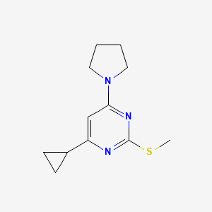 molecular formula C12H17N3S B6463468 4-cyclopropyl-2-(methylsulfanyl)-6-(pyrrolidin-1-yl)pyrimidine CAS No. 2640896-39-3