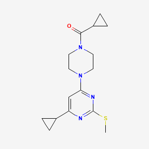 molecular formula C16H22N4OS B6463542 4-(4-cyclopropanecarbonylpiperazin-1-yl)-6-cyclopropyl-2-(methylsulfanyl)pyrimidine CAS No. 2640964-77-6