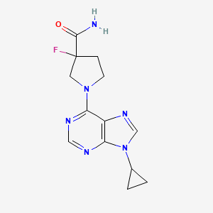 molecular formula C13H15FN6O B6463545 1-(9-cyclopropyl-9H-purin-6-yl)-3-fluoropyrrolidine-3-carboxamide CAS No. 2640965-40-6