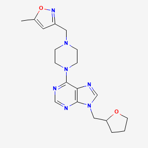 molecular formula C19H25N7O2 B6467636 6-{4-[(5-methyl-1,2-oxazol-3-yl)methyl]piperazin-1-yl}-9-[(oxolan-2-yl)methyl]-9H-purine CAS No. 2640957-59-9