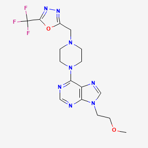 molecular formula C16H19F3N8O2 B6467644 9-(2-methoxyethyl)-6-(4-{[5-(trifluoromethyl)-1,3,4-oxadiazol-2-yl]methyl}piperazin-1-yl)-9H-purine CAS No. 2640978-16-9