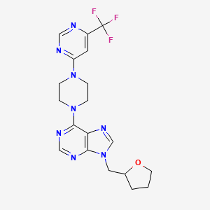 molecular formula C19H21F3N8O B6467798 9-[(oxolan-2-yl)methyl]-6-{4-[6-(trifluoromethyl)pyrimidin-4-yl]piperazin-1-yl}-9H-purine CAS No. 2640945-01-1