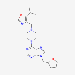 molecular formula C21H29N7O2 B6468285 9-[(oxolan-2-yl)methyl]-6-(4-{[5-(propan-2-yl)-1,3-oxazol-4-yl]methyl}piperazin-1-yl)-9H-purine CAS No. 2640949-68-2