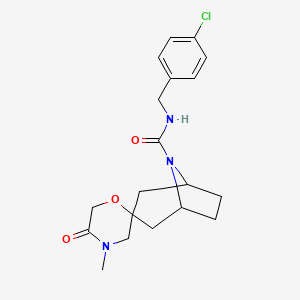 molecular formula C19H24ClN3O3 B6468925 N-[(4-chlorophenyl)methyl]-4'-methyl-5'-oxo-8-azaspiro[bicyclo[3.2.1]octane-3,2'-morpholine]-8-carboxamide CAS No. 2640814-39-5