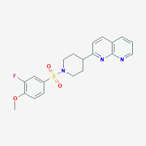 molecular formula C20H20FN3O3S B6468927 2-[1-(3-fluoro-4-methoxybenzenesulfonyl)piperidin-4-yl]-1,8-naphthyridine CAS No. 2640947-86-8