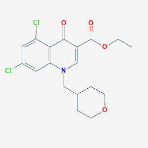 molecular formula C18H19Cl2NO4 B6469005 ethyl 5,7-dichloro-1-[(oxan-4-yl)methyl]-4-oxo-1,4-dihydroquinoline-3-carboxylate CAS No. 2640947-78-8