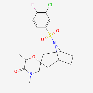 molecular formula C18H22ClFN2O4S B6469304 8-(3-chloro-4-fluorobenzenesulfonyl)-4',6'-dimethyl-8-azaspiro[bicyclo[3.2.1]octane-3,2'-morpholin]-5'-one CAS No. 2640815-72-9