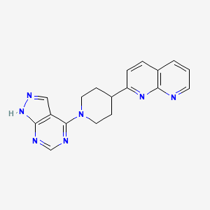 molecular formula C18H17N7 B6469649 2-(1-{1H-pyrazolo[3,4-d]pyrimidin-4-yl}piperidin-4-yl)-1,8-naphthyridine CAS No. 2640902-43-6