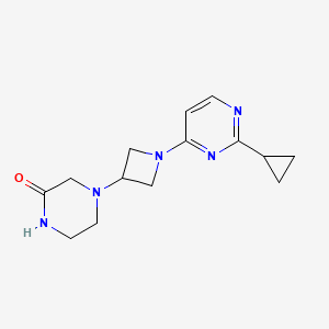 molecular formula C14H19N5O B6469717 4-[1-(2-cyclopropylpyrimidin-4-yl)azetidin-3-yl]piperazin-2-one CAS No. 2640846-67-7