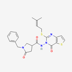 molecular formula C23H24N4O3S2 B6469793 1-benzyl-N-{2-[(3-methylbut-2-en-1-yl)sulfanyl]-4-oxo-3H,4H-thieno[3,2-d]pyrimidin-3-yl}-5-oxopyrrolidine-3-carboxamide CAS No. 2640959-82-4