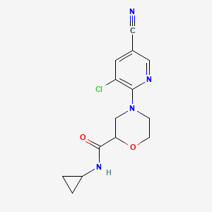 molecular formula C14H15ClN4O2 B6470080 4-(3-chloro-5-cyanopyridin-2-yl)-N-cyclopropylmorpholine-2-carboxamide CAS No. 2640970-80-3