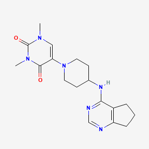 molecular formula C18H24N6O2 B6470298 5-[4-({5H,6H,7H-cyclopenta[d]pyrimidin-4-yl}amino)piperidin-1-yl]-1,3-dimethyl-1,2,3,4-tetrahydropyrimidine-2,4-dione CAS No. 2640884-93-9