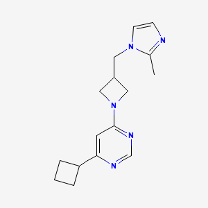 molecular formula C16H21N5 B6470357 4-cyclobutyl-6-{3-[(2-methyl-1H-imidazol-1-yl)methyl]azetidin-1-yl}pyrimidine CAS No. 2640843-01-0