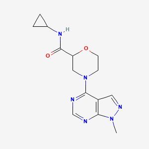 molecular formula C14H18N6O2 B6470631 N-cyclopropyl-4-{1-methyl-1H-pyrazolo[3,4-d]pyrimidin-4-yl}morpholine-2-carboxamide CAS No. 2640888-96-4