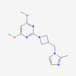 molecular formula C14H19N5O2 B6470904 4,6-dimethoxy-2-{3-[(2-methyl-1H-imidazol-1-yl)methyl]azetidin-1-yl}pyrimidine CAS No. 2640961-88-0